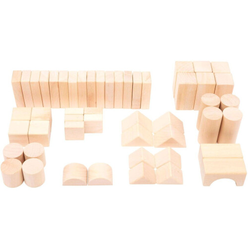 Small Foot - Houten Bouwblokken - 50-delige set met opbergzak - Blank (50dlg)