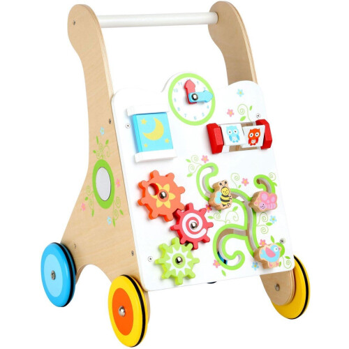 Small Foot - Houten Loopwagen - Met labyrint en klok - Multicolor