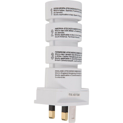 Smartwares 1950 - Reisstekker - 4-delig met Zuid-Europese Amerikaanse Afrikaanse/Aziatische en Engelse stekker - Wit Tweedehands