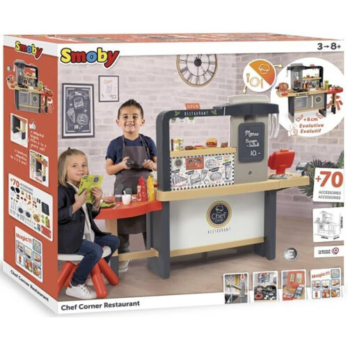 Smoby Restaurant keuken - Speelkeuken met 70 accessoires - Hoogte werkblad 50-58 cm