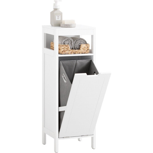 SoBuy BZR122-W - Badkamerkast - Lage Kast met Wasmand - Wit