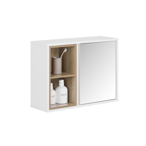 SoBuy BZR149-W - Wandkast met Spiegel en Opbergruimte - 60 x 20 x 45 cm - Wit Tweedehands