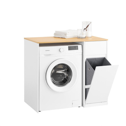 SoBuy BZR217-WN - Wasmachinekast - Opbergvakken met lade en wasmand - Wit 100 x 60 x 90 cm