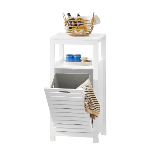SoBuy BZR67-W Badkamermeubel - Kantelbare Wasmand - Wit MDF hout - 42x30x90 cm Tweedehands