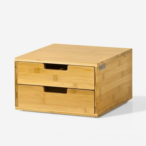 SoBuy Capsulehouder met 2 Lades - Bamboe - 30 x 18 x 31 cm