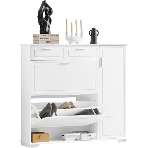 SoBuy FSR104-W - Schoenenkast - 2 Lades en 2 Kleppen - Wit
