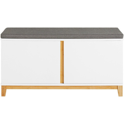 SoBuy FSR117-W - Schoenenbank - Gevoerde zitting met 2 deuren - Wit 90x34x46 cm