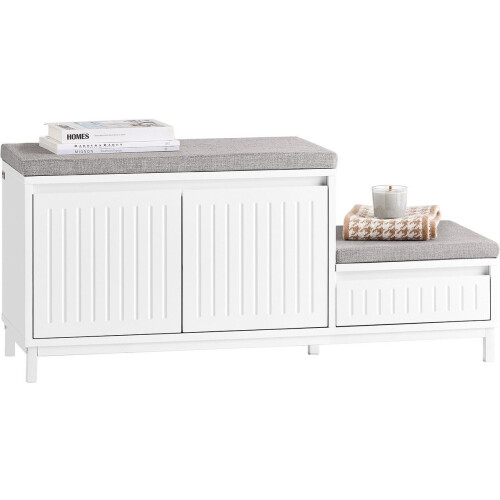 SoBuy FSR172-W - Schoenenbank - Opbergbank met Zitvlak voor 6-8 paar schoenen - Wit