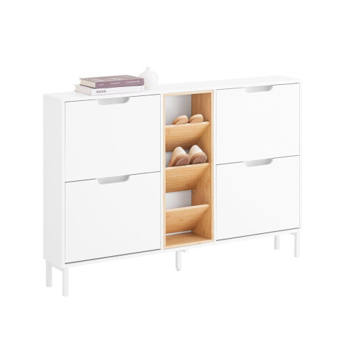 SoBuy FSR183-WN - Schoenenkast - 4 Kleppen 3 Open Vakken - Wit