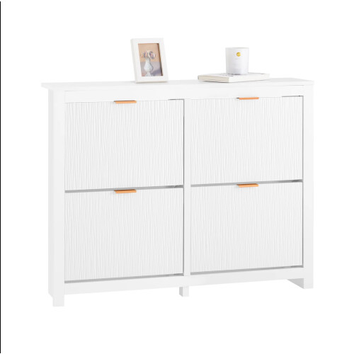 SoBuy FSR186-II-W Schoenenkast– Smalle Opbergkast met 4 Kleppen, Compact en Ruimtebesparend voor Tweedehands