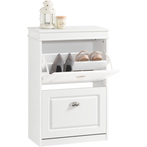 SoBuy FSR78-W - Schoenenkast met 2 Kleppen en 4 Planken - Wit 54x83x24 cm