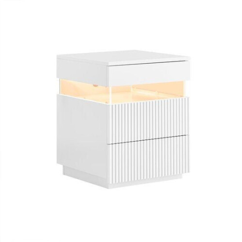 SoBuy Nachtkastje - 3 laden - LED-verlichting - Wit 41 x 40 x 52 cm Tweedehands