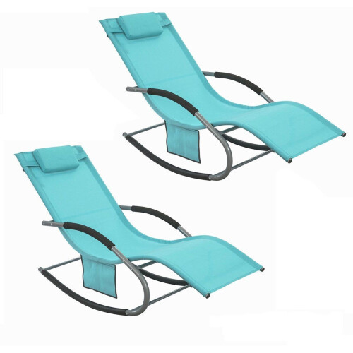 SoBuy OGS28-HBx2 - Tuinstoel - Schommelstoel met kussen - Turquoise (2 stuks) Tweedehands
