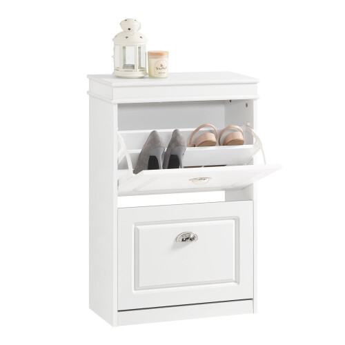 SoBuy Smalle Schoenenkast met 2 Kleppen - Wit - 24 x 60 x 102 cm Tweedehands