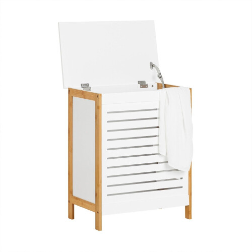 SoBuy Wasmand - met deksel - 69 x 13 x 54 cm - Wit Tweedehands