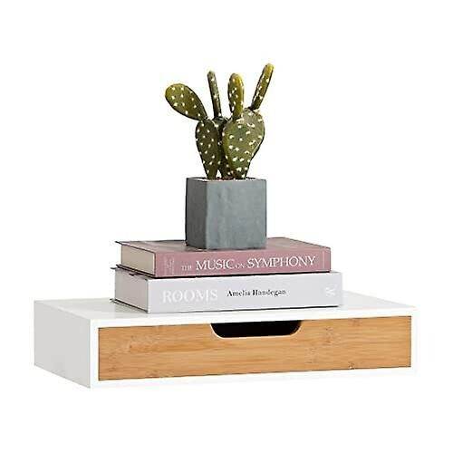 SoBuy Zwevende Plank - Wandplank - Bamboe - Wit - B40xL24.5xH8cm Tweedehands