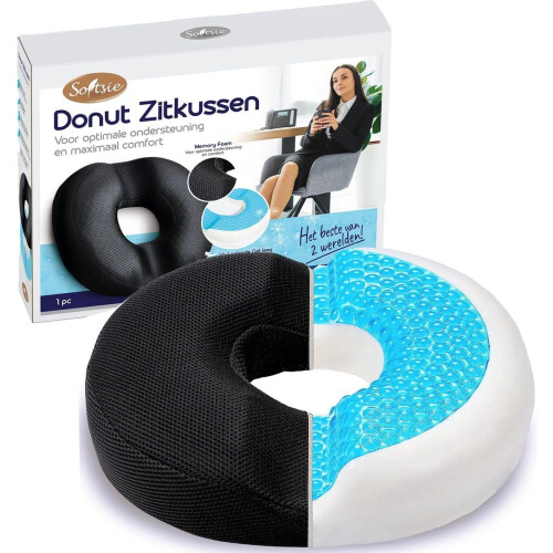 Softsie Donut Zitkussen - Orthopedisch Ergonomisch - Traagschuim Ademend Antislip - Zwart