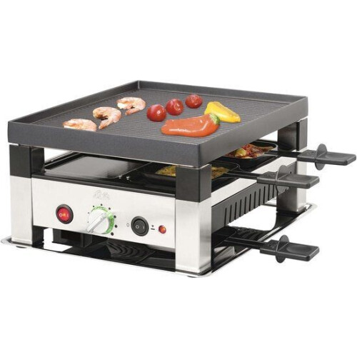Solis Raclette & Pizza Grill - Gourmetstel 4 Personen - Grillen Raclette Mini-Pizza's Crêpes - RVS Zilver Tweedehands