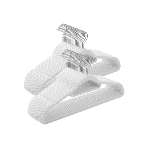 Songmics Milano Kledinghangers 50 Stuks - Wit/Zilver - Fluweel Antislip - Ruimtebesparend