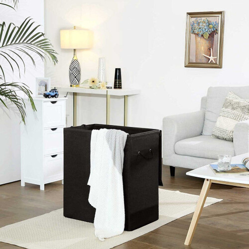 Songmics - Wasmand 142L - Magnetisch deksel 5 compartimenten - Zwart