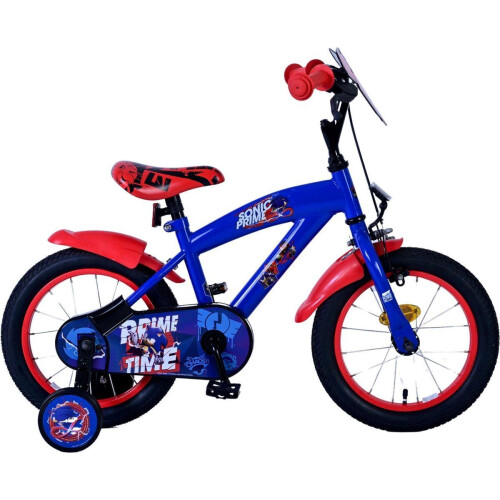 Sonic Prime Kinderfiets - Jongens - 14 inch - Handrem en Zijwieltjes - Blauw Rood Tweedehands