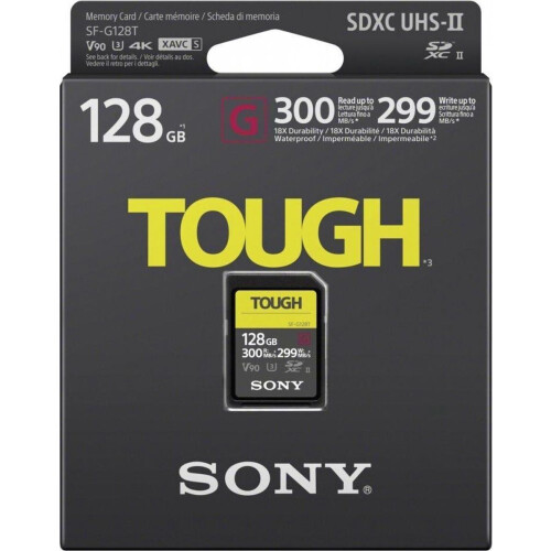 Sony SF-G Series Tough - SDXC Geheugenkaart 128GB - Leessnelheid 300MB/s - Schrijfsnelheid 299MB/s - IP68