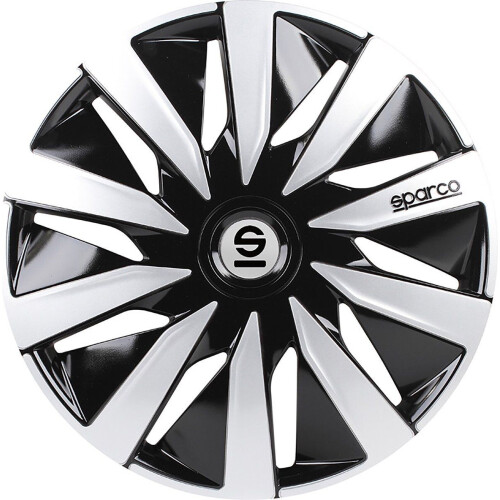 Sparco Wieldoppen Lazio - 16 inch - Sterke bevestigingsring - Zwart/Zilver (4 stuks) Tweedehands