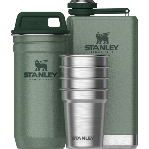 Stanley Adventure Pre|Party Shot Glass + Flask Set | Hammertone Green | BPA-Vrije shotglazen&heupfles | Roestvrijstalen borrelglazen&zakflacon | Makkelijk opstapelen&opbergen