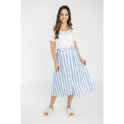 STORY OF MINE dames vegan Midi Rok Gestreept Gebroken Wit & Blauw Tweedehands
