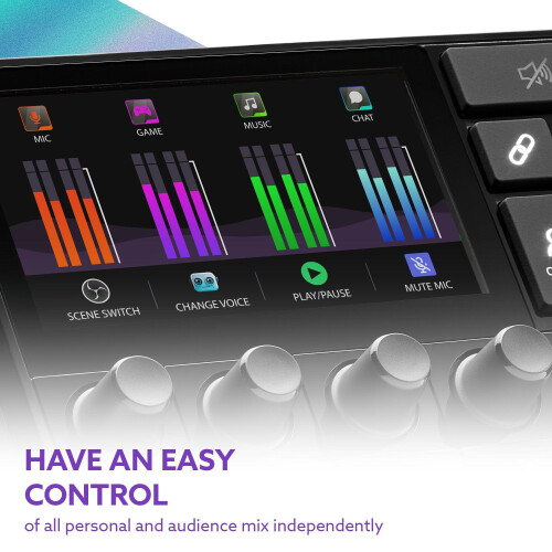 Stream 200 XLR, Pro audiocontroller om uw publiek en videomixen live op het scherm onder de knie te krijgen, met microfoonvoorversterker, LCD-scherm, Tweedehands