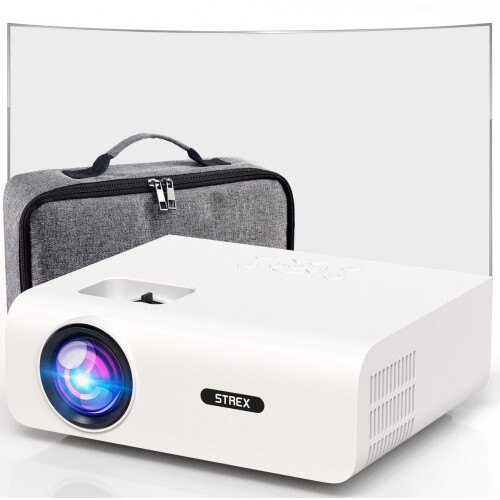 Strex Beamer - 1080P Full HD - 15000 Lumen - Draadloos Streamen - Inclusief Tas/Projectiescherm - WiFi - Bluetooth - Mini Beamer - Projector Tweedehands
