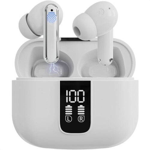 Strex Draadloze Oordopjes - Active Noise Cancelling - LED Display - Draadloze Oortjes Bluetooth - Oortjes Draadloos - Bluetooth 5.3 - Wit Tweedehands