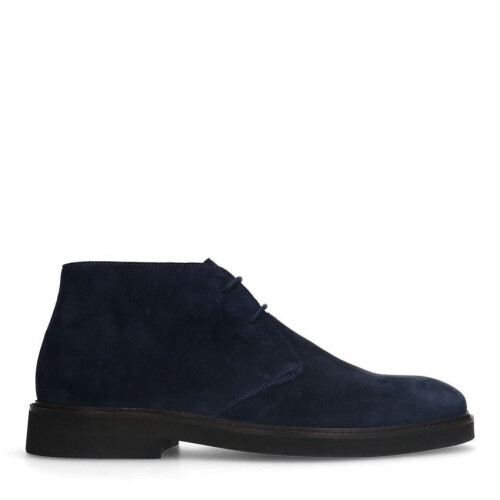 Suède veterboots - Maat 43 - Platte hak 2 cm - Donkerblauw Tweedehands