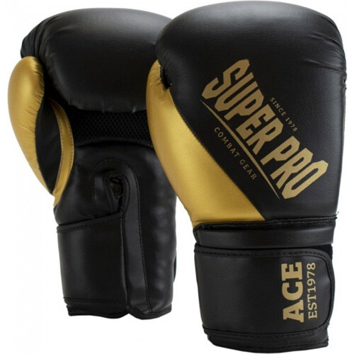 Super Pro Combat Gear ACE - Kickbokshandschoenen - PU met klittenbandsluiting - Zwart/Goud 12oz
