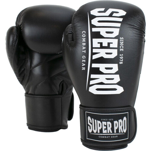 Super Pro Combat Gear Champ - Kickbokshandschoenen - PU met klittenbandsluiting - Zwart/Wit 14oz Tweedehands