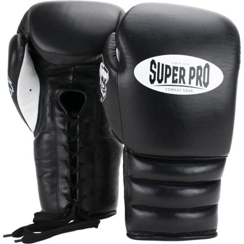 Super Pro Combat Gear - Knock-Out Pro Bokshandschoenen Veter - 16 oz - Zwart/Wit