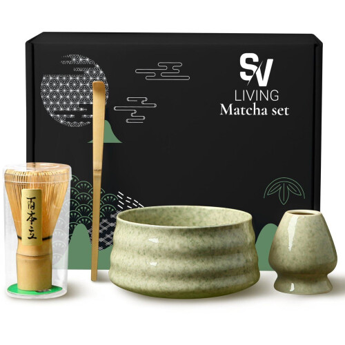 SV Living Matcha Set - 4-delige Matcha Starterkit - Matcha Klopper Bamboe Lepel Kom (4 stuks) Tweedehands