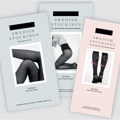 Swedish Stockings dames vegan Favorieten Set: Doris, Svea & Bea Kniekousen Zwart Tweedehands