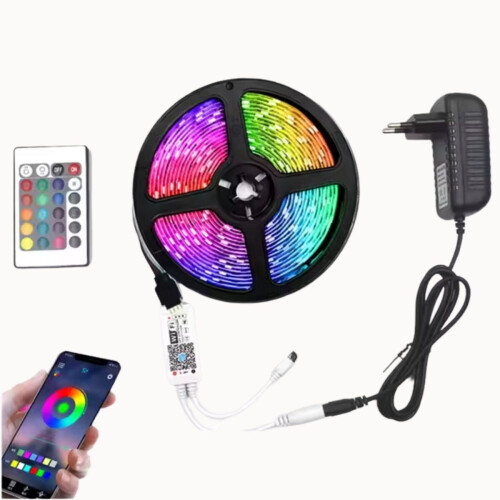 Swiss - LED strip 5 meter - 16 RGB kleuren WIFI dimbaar waterdicht met afstandsbediening & APP (1 stuk) Tweedehands