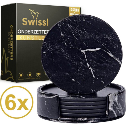 Swissl Leren Onderzetters - Marmer Onderzetters - Hittebestendig en Anti-slip - Zwart (1 stuk) Tweedehands