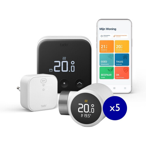 tado° Slimme Thermostaat X - Starterskit - incl. Matter Bridge&5 Radiatorknoppen - Bedrade variant - Zwart/Wit Tweedehands