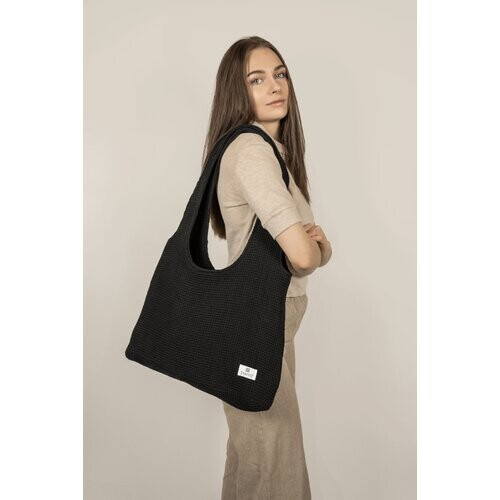 TAWAST dames vegan Tote Bag Cloud Zwart Wafelstructuur Tweedehands