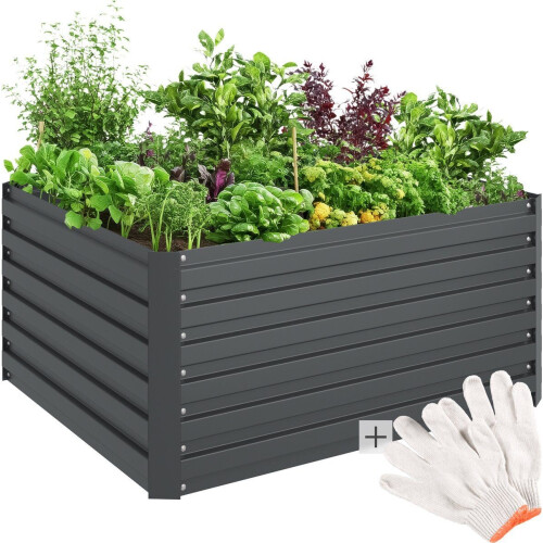 tectake® Blomma - Verhoogde Plantenbak - Verzinkt Staal - Ergonomisch - 120 x 100 x 56 cm - Antraciet
