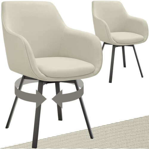 tectake® Draaibare Eetkamerstoel Alicon - Stijlvol Design - Comfortabele Bekleding - Beige (set van 2) Tweedehands