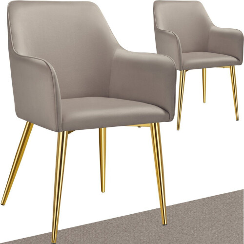 Tectake Eetkamerstoel Avane - Fluweellook - Ergonomische armleuningen - Taupe (2 stuks)