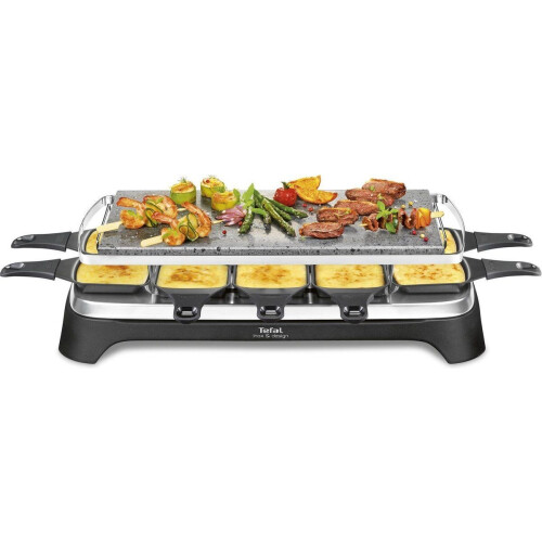 Tefal RE45A8 - Gourmetstel - 3-in-1 Raclette Grill Steengrill - Zwart Roestvrijstaal