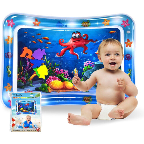 Tenify Waterspeelmat - Watermat - Speelkleed - Opblaasbaar - Tummy Time - Baby Speelgoed 0 Jaar - Kraamcadeau - Blauw Tweedehands
