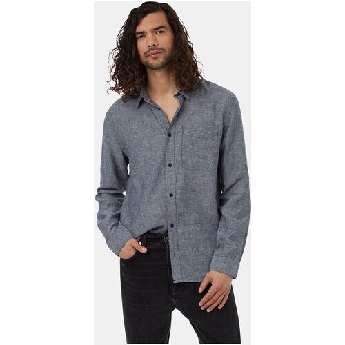 tentree M Hemp Button Front Shirt Middenblauw Tweedehands