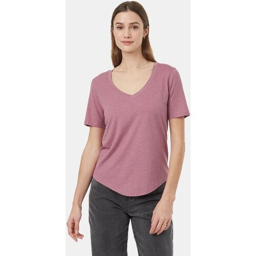 tentree W Treeblend V-Neck T-Shirt Donkerroze Tweedehands