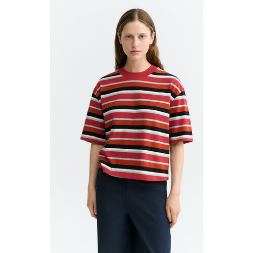 Thinking MU dames vegan Oversized Shirt Kiki Lena Gestreept Rood Tweedehands